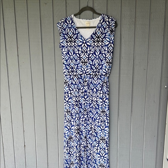 Chico”s Blue and White Geometric Print Maxi Dress Size 1X - Picture 1 of 7